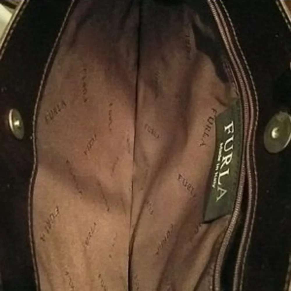 Furla Patent Leather Shiny Elegant Brown Leather Tote Bag Dust Cover Vintage